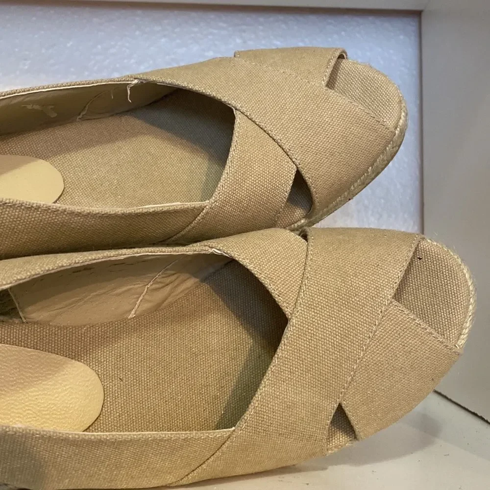 J Jill Womens Wedge Espadrille Slingback Open Toe Tan Sandals